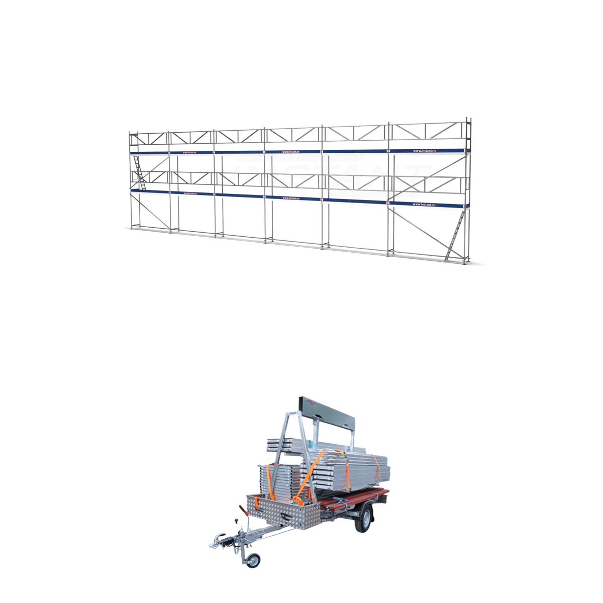 Pastolių priekaba su 101 m2 pastolių paketu